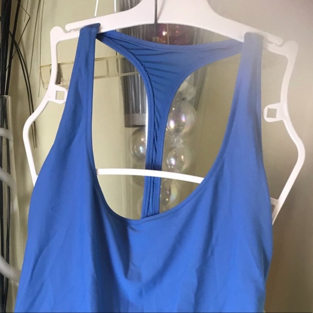 AERIE NEW Swim Suite Racerback Swimming One Piece Stretch Colour Block Blue XL - Picture 8 of 9